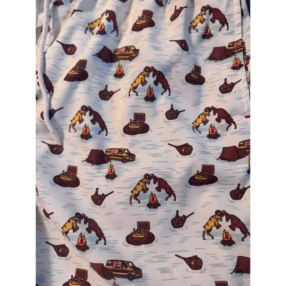 Magellan Outdoors Shiner Beer Swim Trunks Mens Large Blue Camping Print